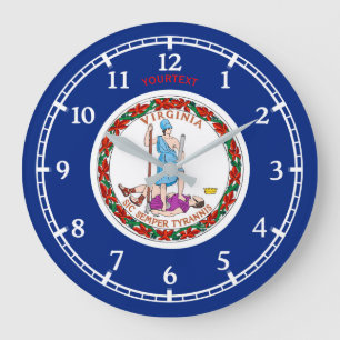Grande Horloge Ronde Drapeau d'état de Virginie personnalisé sur un