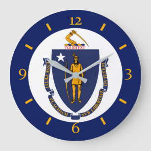 Grande Horloge Ronde Drapeau d'état du Massachusetts personnalisé