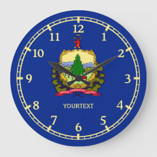 Grande Horloge Ronde Drapeau d'état du Vermont personnalisé sur un