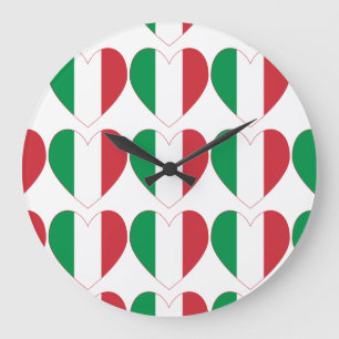 Grande Horloge Ronde Drapeau d'Italie en forme de cœur mosaïque