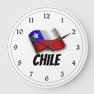 Grande Horloge Ronde Drapeau du Chili, étiqueté