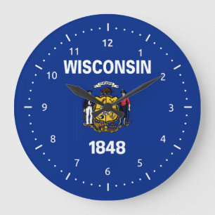 Grande Horloge Ronde Drapeau du Wisconsin, drapeau d'état américain