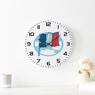 Grande Horloge Ronde Drapeau français Tricolore Bleu Blanc Rouge France