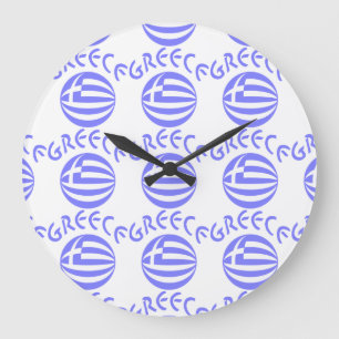Grande Horloge Ronde Drapeau grec en mosaïque Sphère & Grèce
