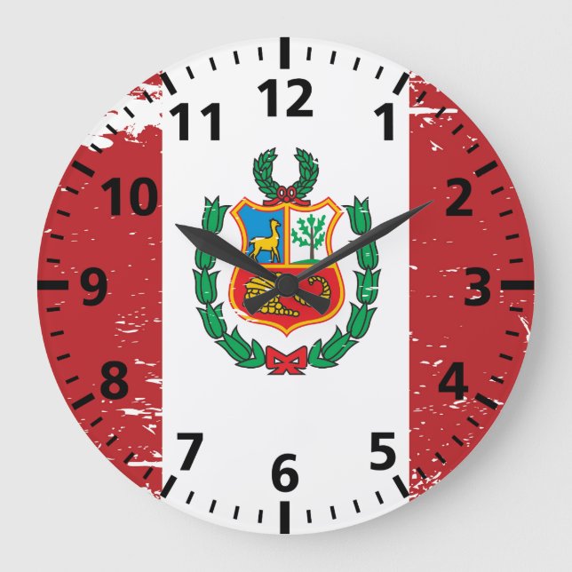 Grande Horloge Ronde Drapeau grunge du Pérou (Recto)
