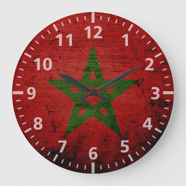 Grande Horloge Ronde Drapeau grunge noir du Maroc (Recto)