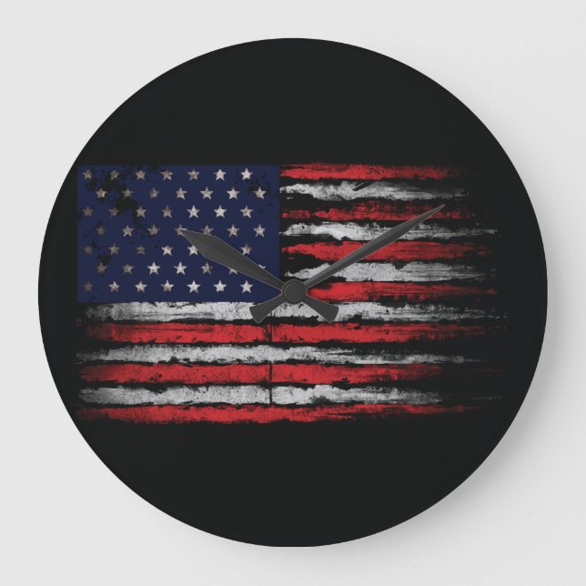 Grande Horloge Ronde Drapeau Grunge U.S.A (Recto)
