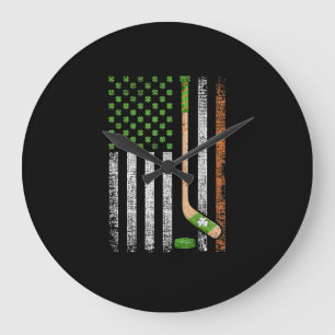 Grande Horloge Ronde Drapeau irlandais États-Unis Leprechaun Lucky Hock