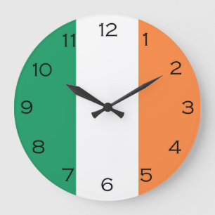 Grande Horloge Ronde Drapeau irlandais noir chiffres WC arc2