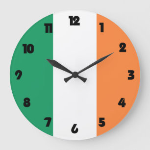Grande Horloge Ronde Drapeau irlandais - noir - numéros de graisse wcc