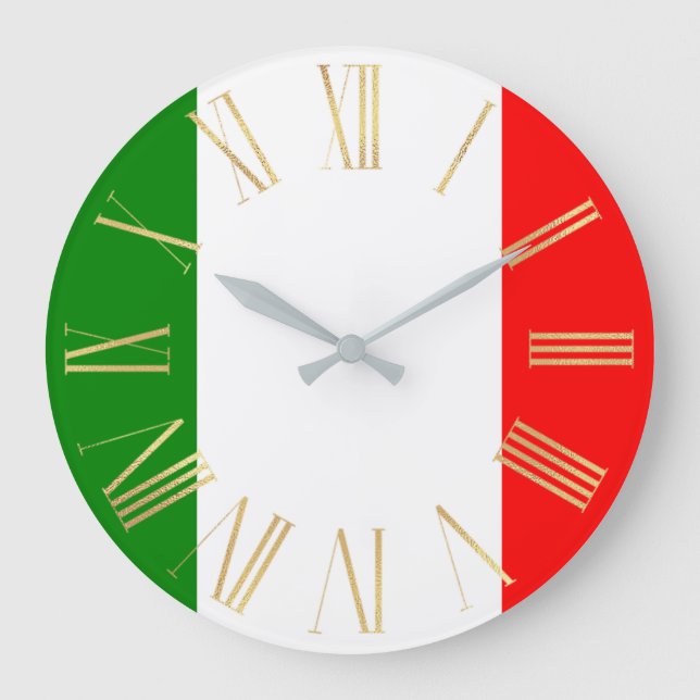 Grande Horloge Ronde Drapeau italien avec chiffres romains d'or (Recto)