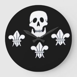 GRANDE HORLOGE RONDE DRAPEAU JOLLY ROGER ET TROIS LIEUX
