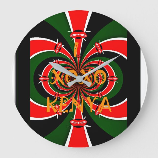 Grande Horloge Ronde Drapeau Kenya d'inspiration africaine - Art Abstra (Recto)