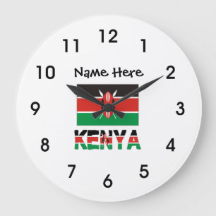 Grande Horloge Ronde Drapeau kenyan et kenyan avec votre nom