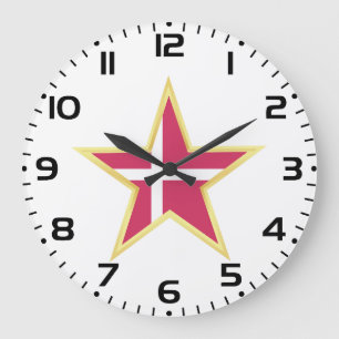 Grande Horloge Ronde Drapeau National Danois en Forme d'Étoile