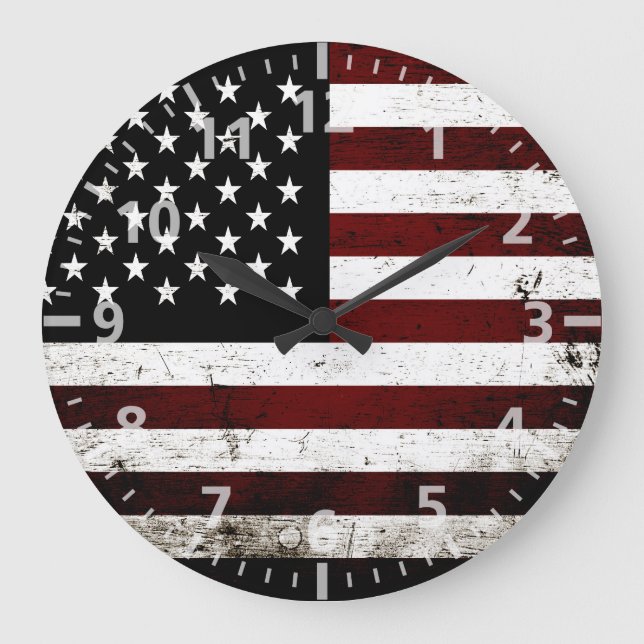 Grande Horloge Ronde Drapeau noir américain Grunge (Recto)