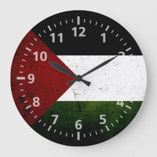 Grande Horloge Ronde Drapeau noir Grunge Palestine