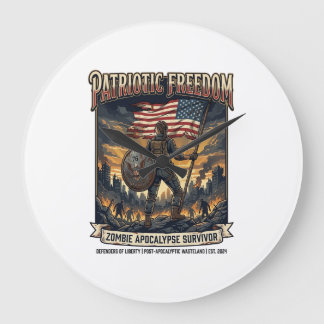Grande Horloge Ronde Drapeau Rouillé Patriotique Survivant Apocalypse Z