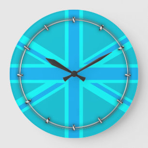 Grande Horloge Ronde Drapeau Turquoise Union Jack britannique