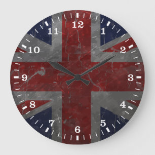 Grande Horloge Ronde Drapeau Union Jack Vintage en métal