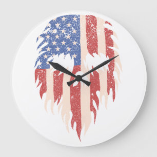 Grande Horloge Ronde Drapeau USA Crâne Barbe Design Patriotique en Dé