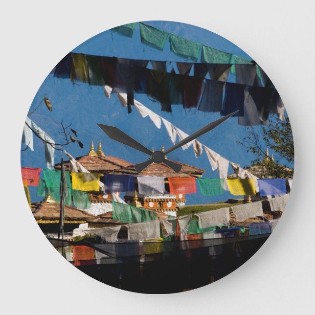 Grande Horloge Ronde Drapeaux de prière et chortens (Recto)