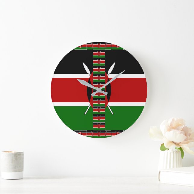Grande Horloge Ronde Drapeaux miniers sans fil du Kenya Frames Art (Maison)