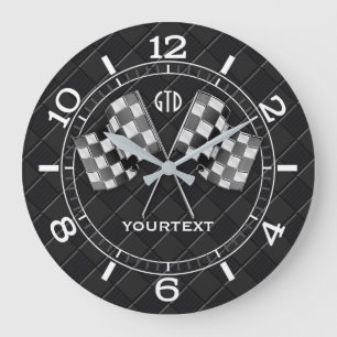 Grande Horloge Ronde Drapeaux Personnalisés Chrome Racing sur les Fine 
