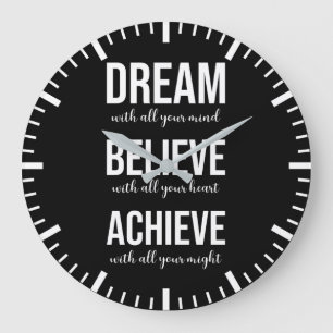 Grande Horloge Ronde Dream Believe Achieve - Gym, Hustle, Succès