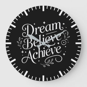 Grande Horloge Ronde Dream Believe Achieve - Gym, Hustle, Succès