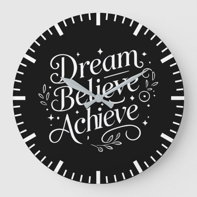 Grande Horloge Ronde Dream Believe Achieve - Gym, Hustle, Succès (Recto)
