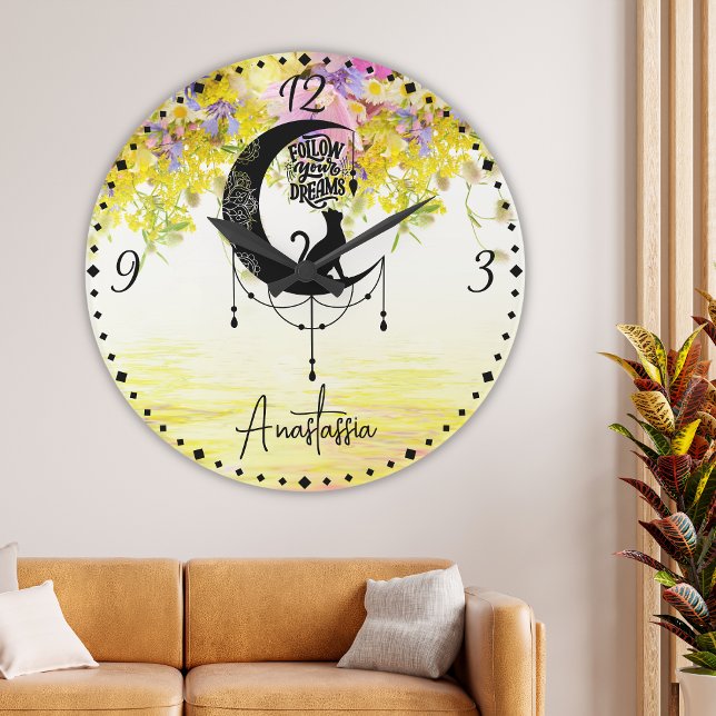 Grande Horloge Ronde Dreamcatcher avec chat | Suivez vos rêves (Créateur téléchargé)