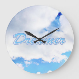 Grande Horloge Ronde Dreamer Puffy nuages blancs et ciel bleu