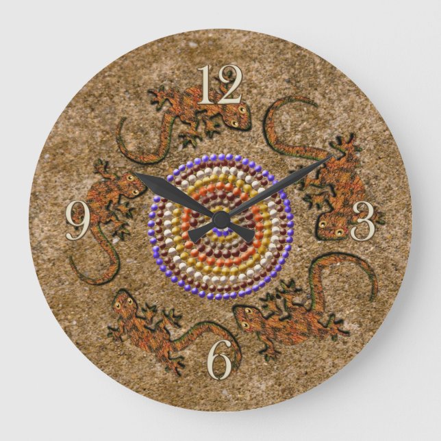 Grande Horloge Ronde Dreamtime & Animaux aborigènes australiens (Recto)