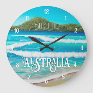Grande Horloge Ronde Dreamy Beach Blue Waves Peinture Australie Grande