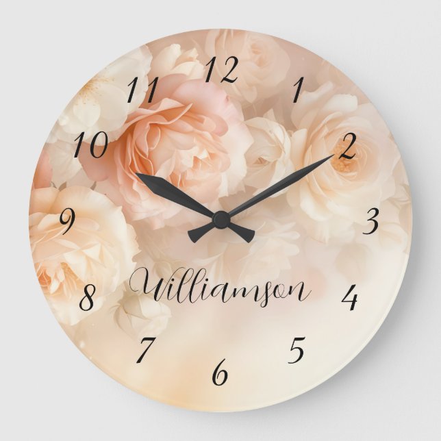 Grande Horloge Ronde Dreamy Blush Aquarelle Rose Monogramme (Recto)