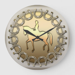 Grande Horloge Ronde Dressage Horse Rider et Horseshoes