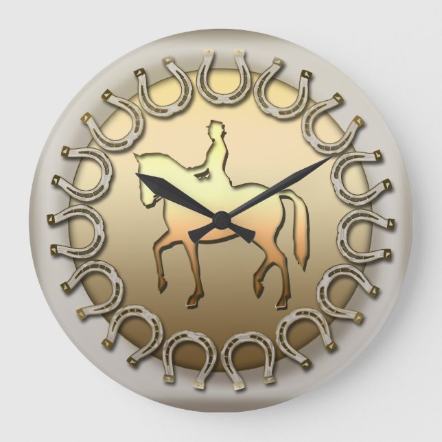 Grande Horloge Ronde Dressage Horse Rider et Horseshoes (Recto)