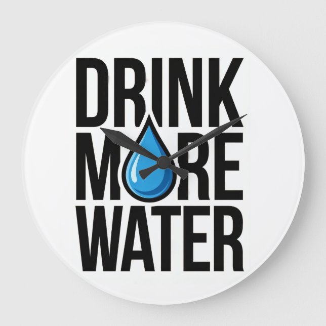 Grande Horloge Ronde DRINK MORE WATER with a blue drop icon (Recto)