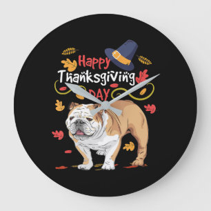 Grande Horloge Ronde Drôle cadeau Thanksgiving pour Bulldog anglais
