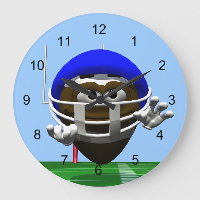 Grande Horloge Ronde Drôle Cartoon Football dans un casque (Recto)