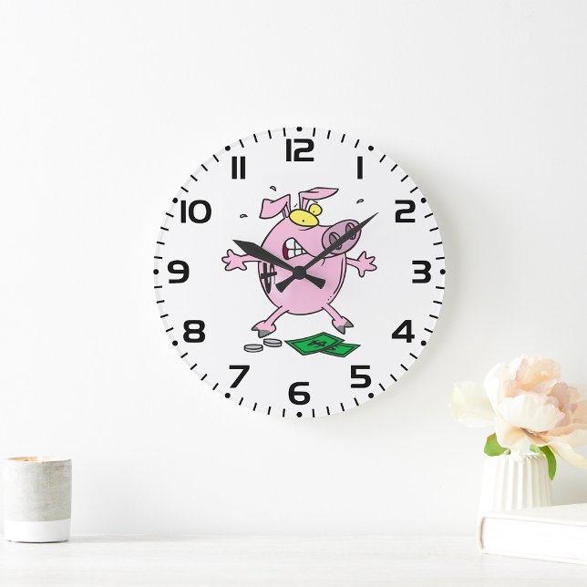 Grande Horloge Ronde Drôle Cartoon Piggy Bank Perdre de l'argent (Créateur téléchargé)