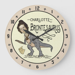 Grande Horloge Ronde Drôle Charlotte Bronte Saurus Dinosaur Lecteur de