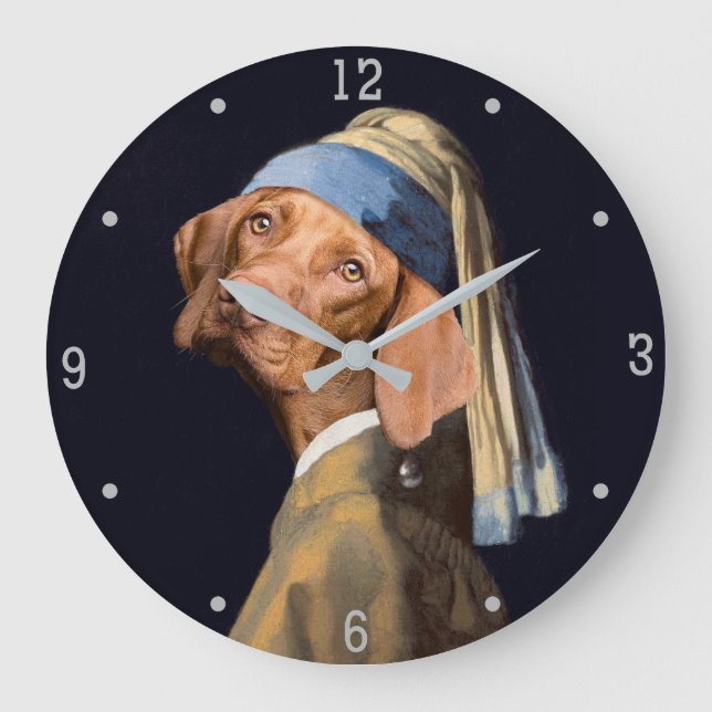 Grande Horloge Ronde Drôle chien fille avec une perle oreille Vermeer P (Recto)