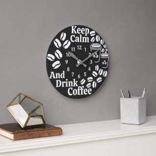 Grande Horloge Ronde Drôle Coffee Bean Garder Calme Et Boire Café