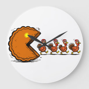 Grande Horloge Ronde Drole de dinde mangeant de la tarte de Thanksgivin