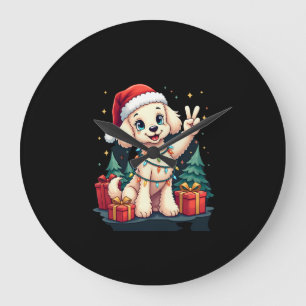 Grande Horloge Ronde Drôle de main de la paix Poodle Lumières de Noël F