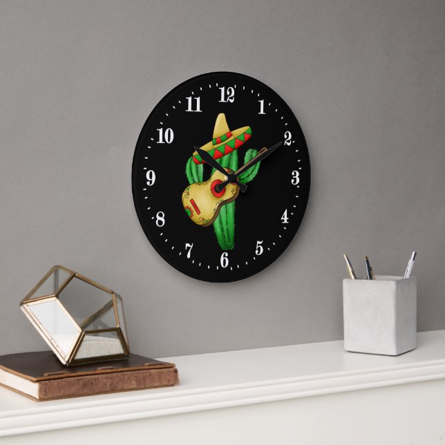 Grande Horloge Ronde Drôle décor de cactus mexicains (Bureau)