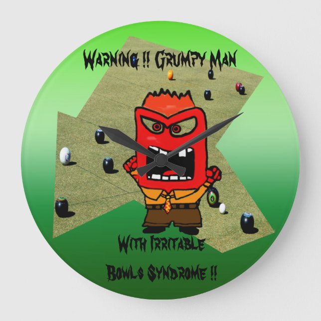 Grande Horloge Ronde Drôle Grumpy Man Pelwn Bowls Design, (Recto)
