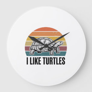 Grande Horloge Ronde Drôle J'aime Les Tortues Vintage Gravure T-Shirt D